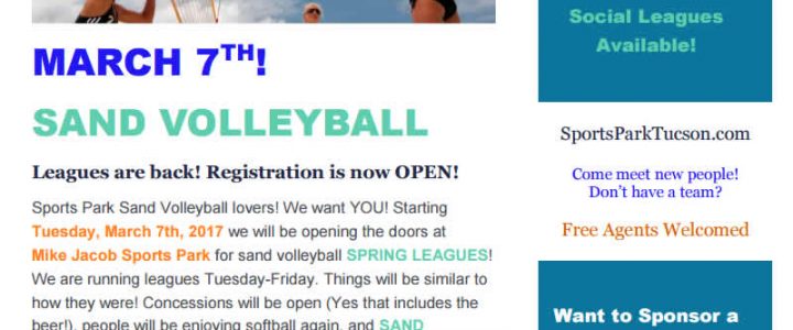 Sand Volleyball Starts Mar 7 Sports Park Flyer